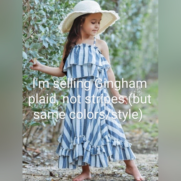 Mia Belle Girls Hello Honey Double Ruffle Gingham Crop Top & Maxi Skirt Set,2/3T - Picture 1 of 6